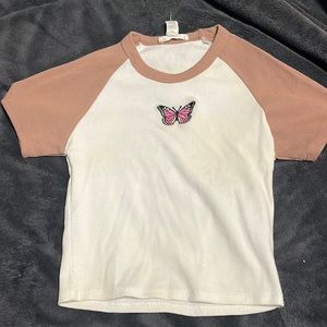 Size small pacsun butterfly baby tee white with brown sleeves